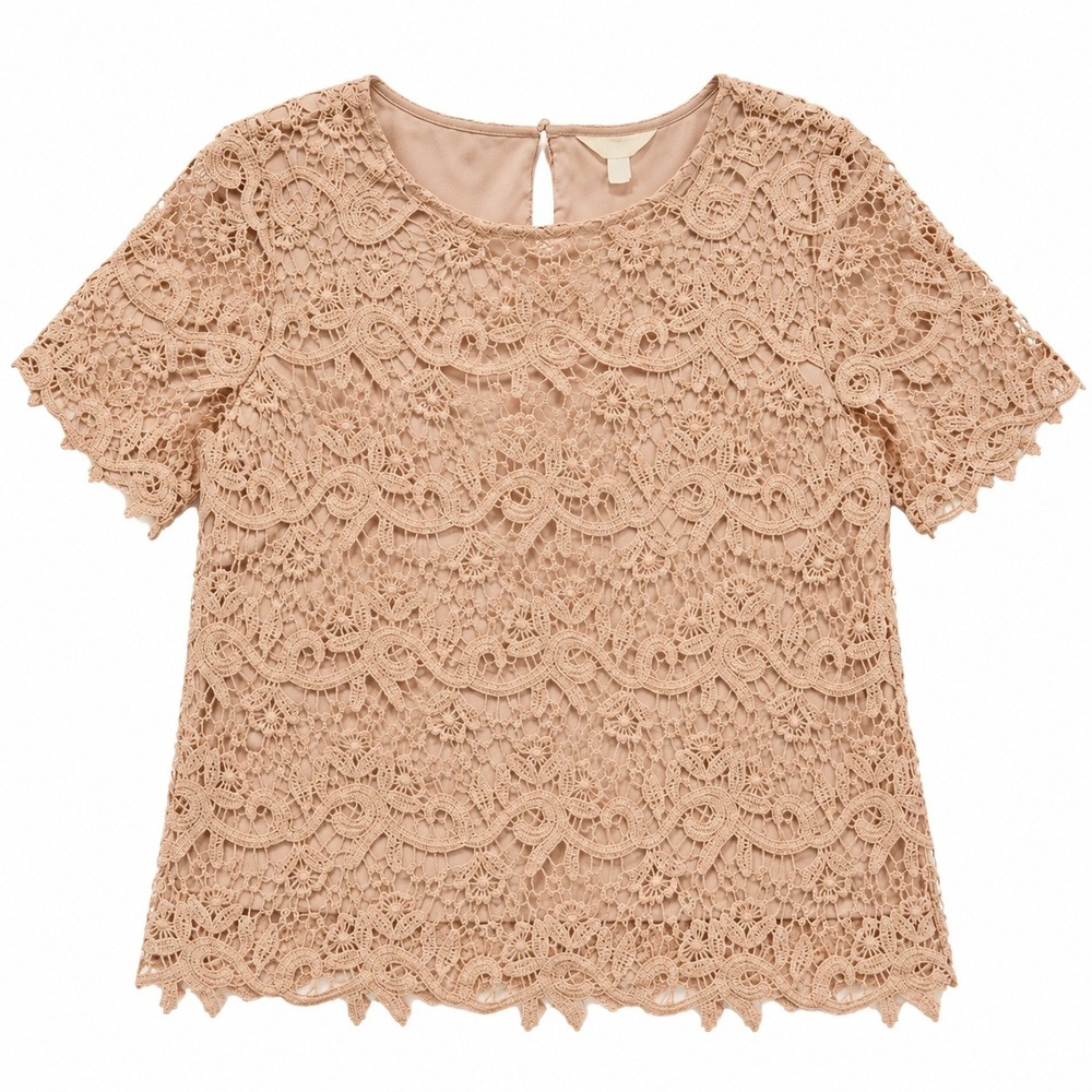 ADIVA Women's Embroidered Lace Short Sleeve Cottagecore Blouse, Beige, Medium